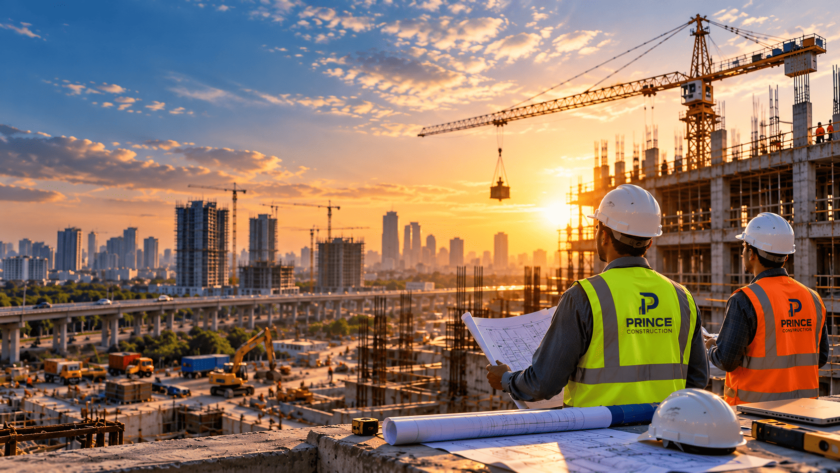 Prince Construction Site Engineers at Sunset